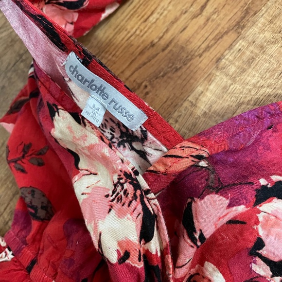 Charlotte Russe Red Floral off Shoulder MIDI Dress With POCKETS!! - Picture 10 of 16